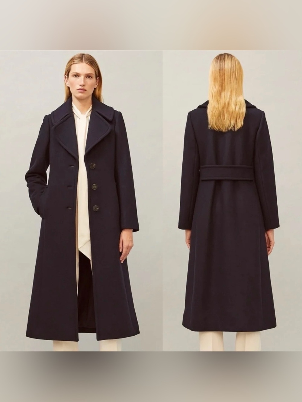 NWT Tory Burch Wool Cashmere Long Coat In Navy  Size  XL Fall Coat